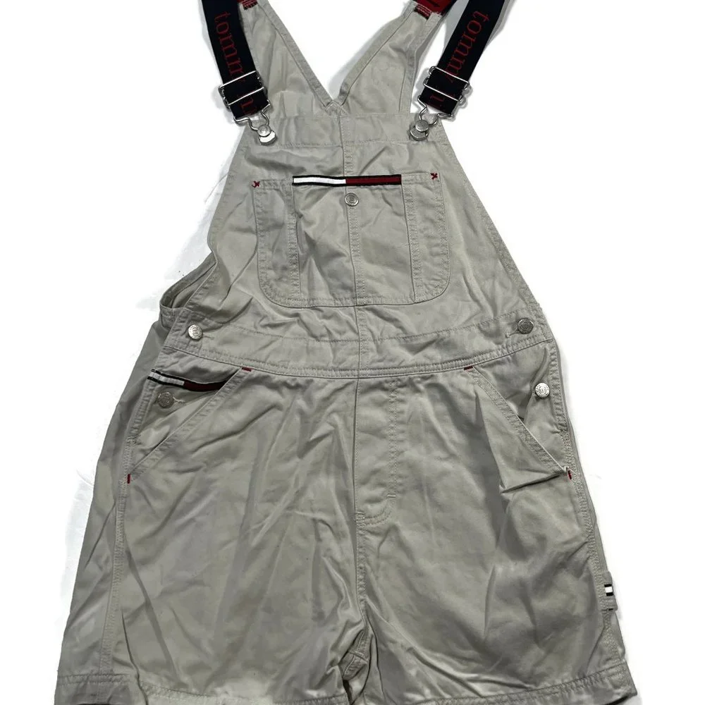 Vintage Tommy Girl Bib Overall Shorts Sz 5 - Y2K Tommy Jeans Hilfiger Shortalls‎